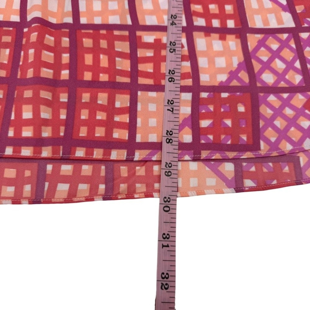 BOB MACKIE 1X Blouse Pink Orange Geometric Wearable Art Tunic Top Patchwork - Picture 6 of 12